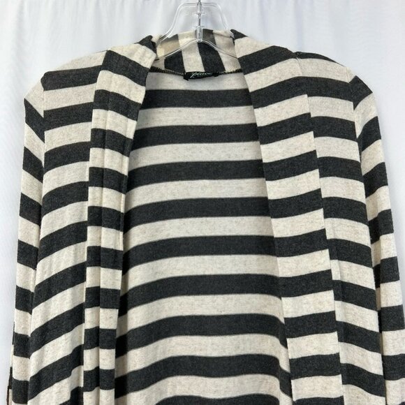 Piacé Boutique Womens Open Cardigan Gray Stripe Long Sleeve Elbow Patch Small - Picture 8 of 11
